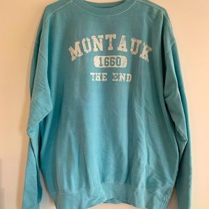 Montauk, NY “The End” turquoise sweatshirt -medium